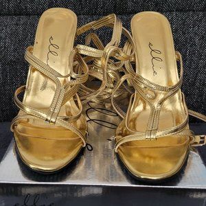 Ellie Shoes E-510-Sexy 5 Heel Knee High Strap Up Sandal Size 13 / Gold